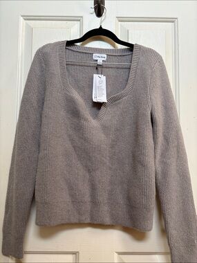 The Drop Taupe Ribbed V-Neck Sweater